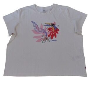 LEVI'S T-Shirt Woman 2X Beige Abstract Graphic Short Sleeves 100% Cotton Casual